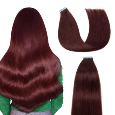 Imagem de AGMITY Extensões De Cabelo Humano Com Fita #99J Borgonha 18" 20 Unidades 50G/Pacote Trama Reta Sem Costura Pele Invisível Grossas (18" Borgonha)