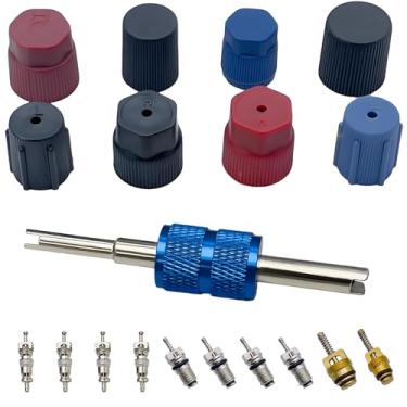 Imagem de Kit de núcleo de válvula de ar condicionado | Carro e casa AC R12 R134a vedação de teflon refrigeração núcleo de válvula Schrader com haste de válvula ferramenta rmover ar condicionado sistema CA kit