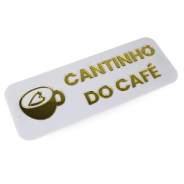 Imagem de Placa Espelhada Acrílico Cantinho do Café Branco e Dourado
