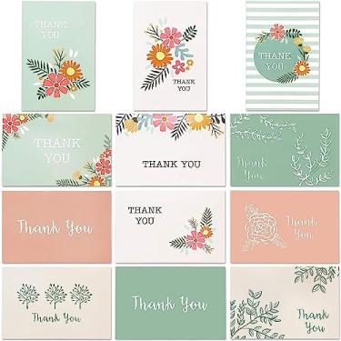 Imagem de Pacote com 96 cartões de agradecimento com envelopes, 12 conjuntos de caixas de designs florais sortidos, sem espaço interno, perfeito para casamentos, chás de bebê e noivas, 10 x 15 cm