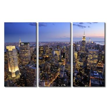 Imagem de 3 peças do horizonte da cidade de Nova York, arte de parede preto e branco, arquitetura de arranha-céus de Manhattan no centro da cidade, decoração de casa, decoração de parede para sala de estar