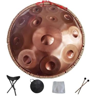 Imagem de Handpan Portátil Hand Pan Steel Tongue Drum 9 10 12 14 Notas Instrumento De Percussão Com Bolsa De Transporte Para Iniciantes Cura Pelo Som, Meditação Pessoal, Gold Eye, 12Notes