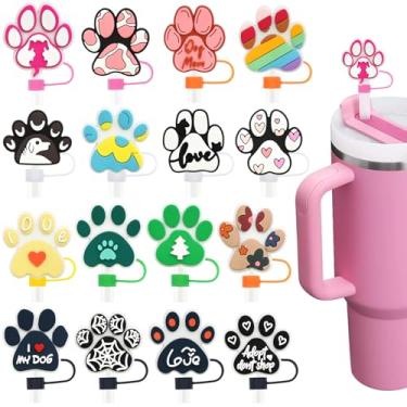 Imagem de 16 peças de tampas de palha de pata de cachorro para copos, 10 mm 1 cm topo de palha para copo Stanley 30 & 1,134 g Stanley Cups acessórios presentes para mulheres lembrancinhas de festa