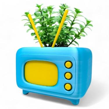 Imagem de Mini vaso de suculentas retrô para TV – Vaso engraçado impresso em 3D para plantas aéreas ou cactos, decoração de mesa Kawaii, ideia de presente novidade para amantes de plantas, exibição de