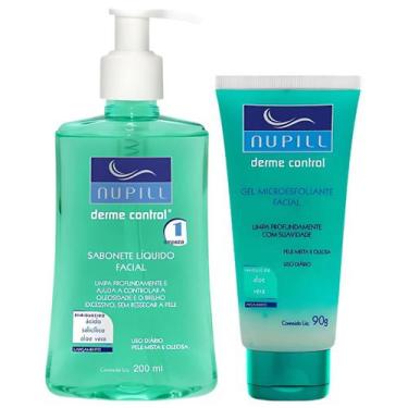 Imagem de Kit Sabonete Liquido Facial + Gel Esfoliante Nupill Derme Control Uso 