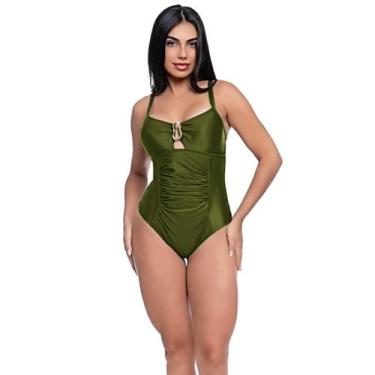 Imagem de Maiô Feminino Liso Com Metal Recorte Franzido Bojo e Forro - HYPE MODA