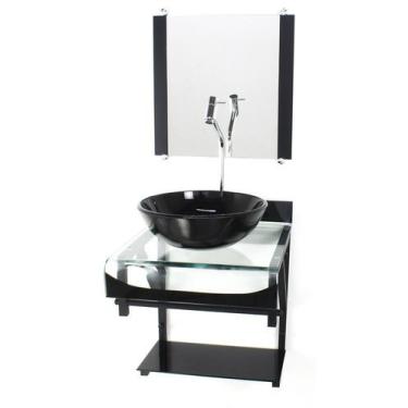 Imagem de Gabinete de vidro 40cm para banheiro curvado duplo pp cuba redonda pre