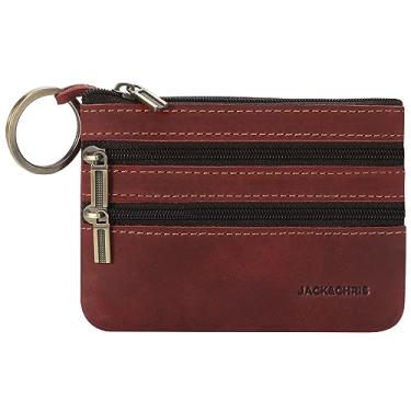 Imagem de Jack&Chris Bolsa Porta-Moedas Masculina, Bolso Com Zíper Em Couro Legítimo E Argola Para Chaveiro, Jc301-Vermelho