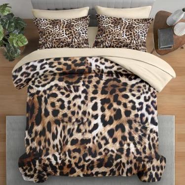 Imagem de Pamnest Jogo de cama casal com estampa de gato africano, leopardo, guepardo, 7 peças, para crianças e adultos, lençol com elástico, 2 fronhas e 2 fronhas para decoração de quarto