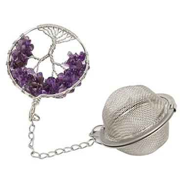 Imagem de ZJchao Chá de Folhas Soltas Mais íngremes, Infusor de chá para Acessórios de chá de Folhas de Folhas Soltas para Bebedores de chá, Filtro de Aço Inoxidável Com Cadeia de Malha Fina Ametista Infusor