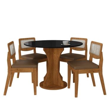 Imagem de Mesa Linares Com 4 Cadeiras Sextavada Freijó/pret/corino Caramelo- Ma