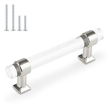 Imagem de Pacote com 30 puxadores de acrílico para gabinetes, puxadores de gaveta cromados prateados modernos, alças de armário de cozinha de 9,5 cm para armários de quarto e banheiro