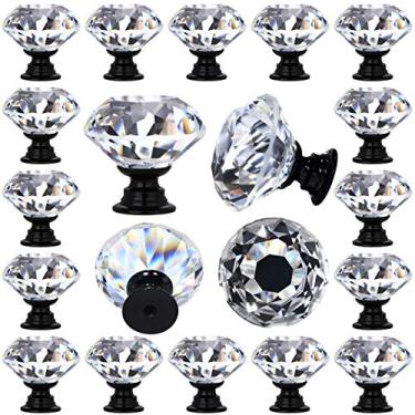 Imagem de Puxador de armário de vidro transparente DeElf 12 peças formato de diamante para cozinha, cômoda, 30 mm, 30 mm, Black