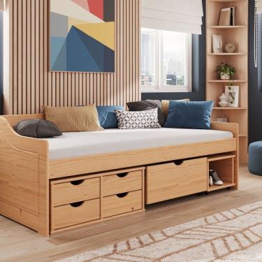 Imagem de Cama Solteiro com 5 Gavetas Madeira Maciça Floro Natural Pine