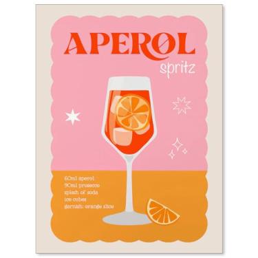 Imagem de Heltrappe Pôster moderno de álcool rosa e laranja Funky Aperol Spritz arte de parede moderna vintage coquetel bar carrinho decoração impressões em tela para bar cozinha decoração de parede 30,5 x 40,6