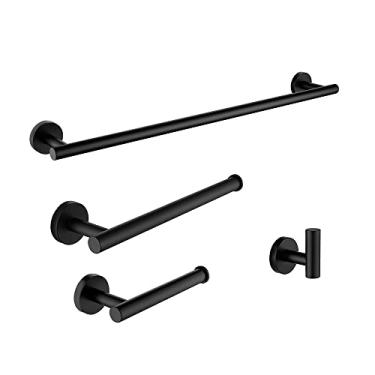 Imagem de Acessórios para banheiro multicoloridos - Suporte redondo para papel higiênico com suporte para toalha | Aço inoxidável, 3 peças, preto