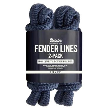 Imagem de RainierSupplyCo – Pacote com 2 linhas de doca de corda para para-choques – Cordas de nylon trançadas duplas premium de 1,5 m x 9,5 cm para ancoragem com laço de 12,7 cm – Laços de amarração e