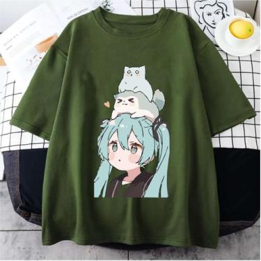 Imagem de Camiseta Hatsune Miku Gatinho Unissex - sneko, Verde, GG babylook