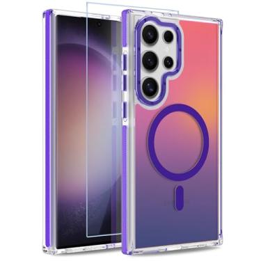 Imagem de MOWIME Capa magnética para Samsung Galaxy S23 Ultra [compatível com Magsafe] [lindo design fluorescente moderno] [1 protetor de tela] capa fosca translúcida fina para Galaxy S23 Ultra 6,8 polegadas