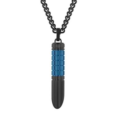 Imagem de Colar masculino elegante de aço inoxidável preto e azul com pingente vertical