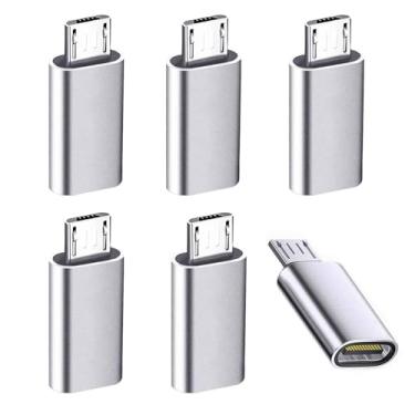 Imagem de Pacote com 6 adaptadores micro USB para USBC, conector de conversão tipo C fêmea para micro USB macho, compatível com Nexus 5 6 Samsung Galaxy S7 S7 Edge e mais dispositivos (prata)
