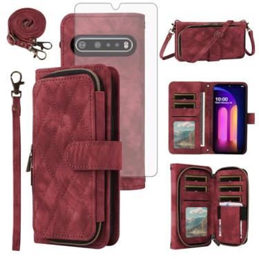 Imagem de Capa de telefone para LG V60 ThinQ V60ThinQ 5G G9 fina Q capa de celular com protetor de tela de vidro temperado alça transversal alça flip suporte zíper bolsa porta-cartão LGV60 V 60 60ThinQ 60V