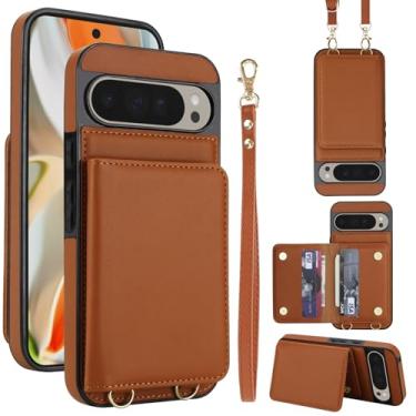 Imagem de Capa carteira de couro PU para celular Google Pixel 9 Pro XL, 4 compartimentos para cartão e 2 compartimentos para dinheiro, bloqueio RFID, alça destacável, capa com suporte antiarranhões e à prova de