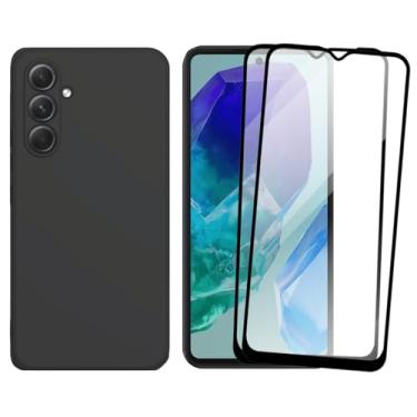 Imagem de Kit 2 Películas de Vidro 3D e Capa Protetora Preta Aveludada para Samsung Galaxy M55, Proteção Completa