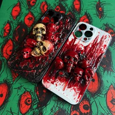 Imagem de Unitvbba Capa de celular personalizada de caveira gótica – Capa de arte de terror 3D feita à mão com vermelho sangue, estética escura personalizada, capa assustadora de Halloween para fãs de terror