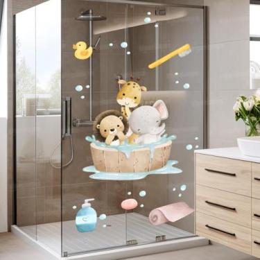 Imagem de Kit Adesivos Safari Infantil Lavável Seguro Fácil Aplicação para Box Banheiro, Quarto Bebê ou Piscina Menina Menino