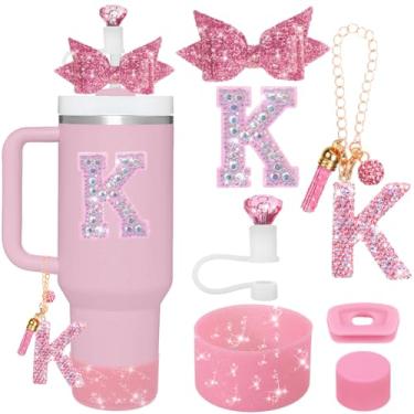 Imagem de Mity rain 6 peças de acessórios para copo Stanley com alça 1,134 g/850 g, incluindo cobertura de palha de diamante/tampa à prova de derramamento/bota de silicone/decoração de laço/pingentes de letra