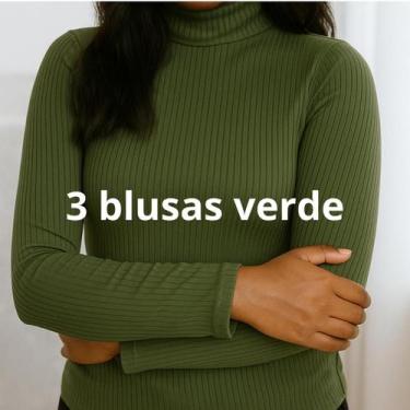 Imagem de Kit 3 Blusa Feminina Gola Alta Casual Manga Longa Elegante de Frio - L