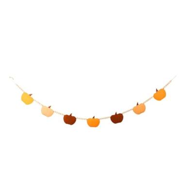 Imagem de Fancyes Bandeira de abóboras Guirlanda de feltro de outono criativa com contas de madeira Decoração de ação de Graças Decoração de outono para festa de