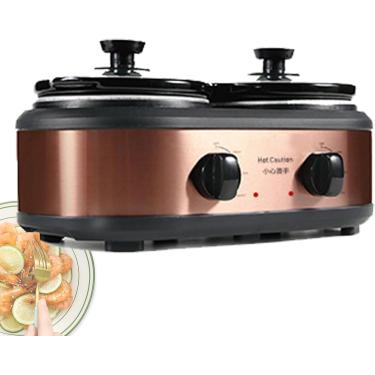 Imagem de 2 em 1 panela lenta, utensílio de cozimento elétrico leve, pote destacável/1,2L*2 Capacidade grande/3 níveis de ajuste de calor