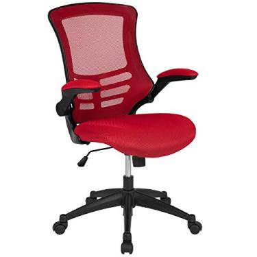 Imagem de Flash Furniture Kelista Cadeira de escritório ergonômica giratória de malha vermelha com braços articulados