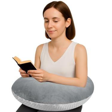 Imagem de Almofada de leitura 2 em 1 para sentar na cama ou sofá, almofada de jogos para adultos e adolescentes, almofada de suporte de braço para crochê ou trabalho, com capa lavável (cinza escuro)