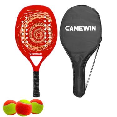 Imagem de Kit Raquete Para Beach Tennis Profissional em Fibra Carbono Com Capa Protetora e 3 Bolinhas de Beach Tennis Para Iniciantes e Profissionais (Vermelho Circular)