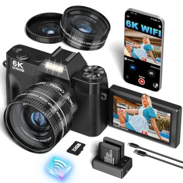 Imagem de VJIANGER Câmera Digital 6K Para Fotografia, Atualização 2025, 64 Mp, Vlogs, Youtube, Com Wi-Fi, Tela Giratória De 180°, Zoom 16X, Lente 52 Mm, Cartão Micro Sd 32 Gb, 2 Baterias (Preta)