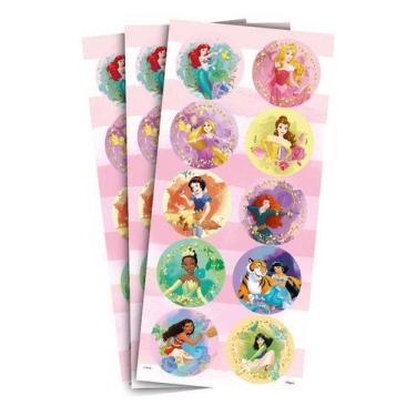 Imagem de Adesivo Redondo Decorativo - Princesas Disney - 30 Unidades - Regina F