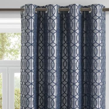 Imagem de Cortinas blecaute azul escuro e prateado 100% de comprimento de 300 cm de comprimento, 2 painéis, cortinas de ilhós com isolamento térmico Jacquard para quarto e sala de estar, 2 peças, 132 cm L x