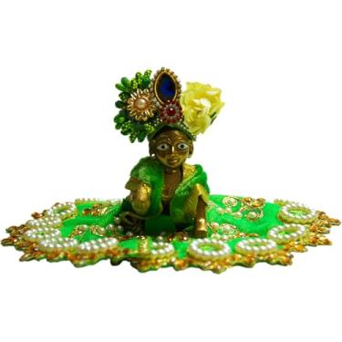 Imagem de AhaaMAG Vestido Ladoo Gopal | Tamanho: 3 | Conjunto de 1 | Cor: Verde | Estilo: Pérola sofisticada | Moti | Padrão: Floral