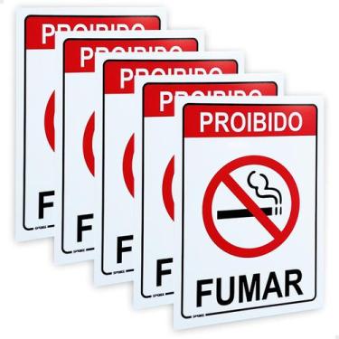Imagem de Kit 5 Placas Proibido Fumar Sinalização Ambiente Aviso Lei - SPORTINOX