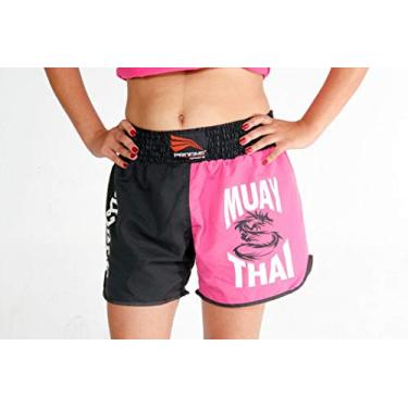 Imagem de Short Calção Uniforme Treino Muay Thai Feminino - Preto com Rosa - GG