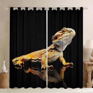 Imagem de jejeloiu Cortinas de dragão barbudo para quarto e sala de estar (2 painéis, 106 x 213 cm) Cortinas blackout de lagarto selvagem para crianças, cortina escurecimento de animais selvagens, mulheres,