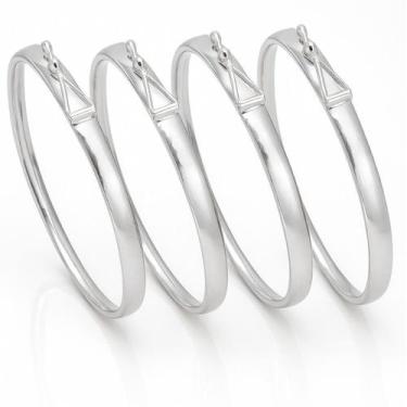 Imagem de kit 4 Bracelete Grosso 6 mm Prata Original - Lojas La+Ny, 16, Prata