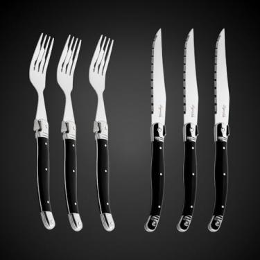 Imagem de Jogo 12 Talheres Laguiole Corte E Degustação Premium Conforto Ergonômico – Cabos Leves, Bem Equilibrados (Preto)