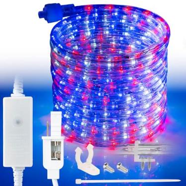 Imagem de West Ivory 190 LEDs, 7,6 m EUA vermelho branco azul americano, luz de corda de LED externa, 8 modos, iluminação externa permanente à prova d'água conectável ao ar livre, capa de PVC, pátio de quintal