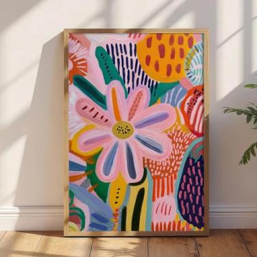 Imagem de Estética Pôsteres coloridos impressões botânicas rosa arte de parede grafite moderno imagens estéticas arte abstrata planta pôster ilustração arte abstrata flor colorida arte de parede 40 x 61 cm sem