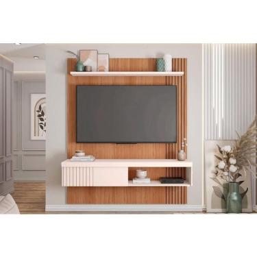 Imagem de Painel Quarto P- Tv Até 65 Pol Jade Ripada 150x183cm Freijo-off White - Caemmun