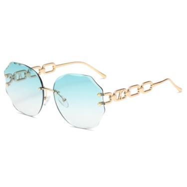 Imagem de Óculos de sol femininos poligonais, sem aro, vintage, sem armação, de metal (veja a foto)